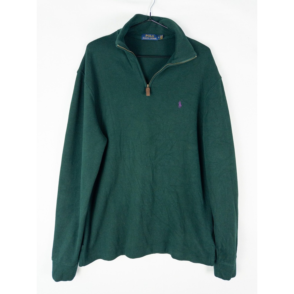 Polo Ralph Lauren Quarter Zip Pullover Sweater Mens M Forest Green Preppy Old Mo